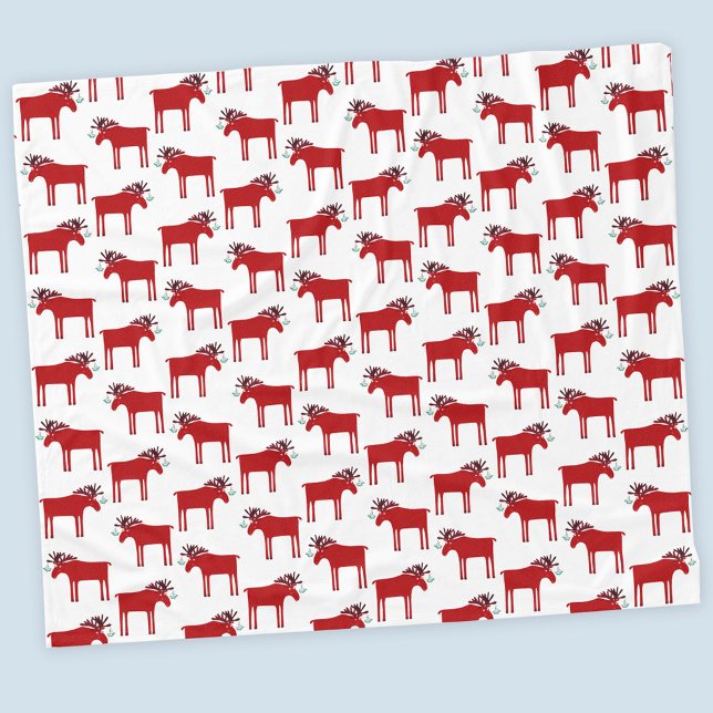 Funny Moose Red und White Holiday Fleecedecke (Funny moose or elk holiday fleece blanket)