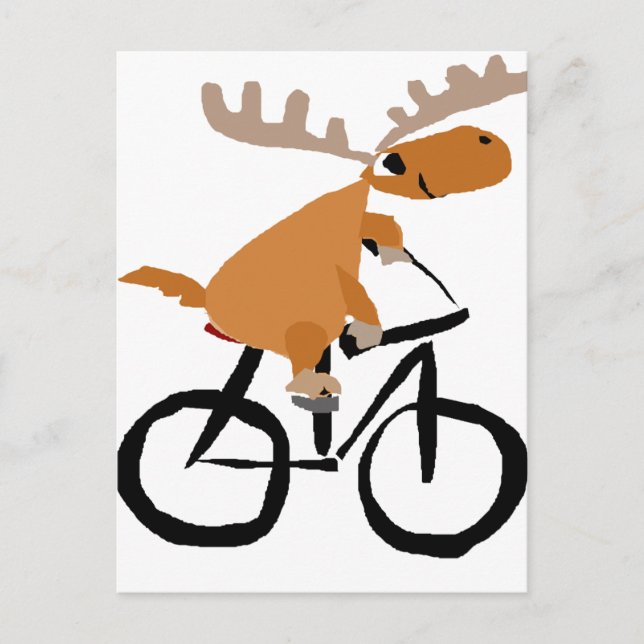 Funny Moose Riding Bicycle Originale Kunst Postkarte (Vorderseite)