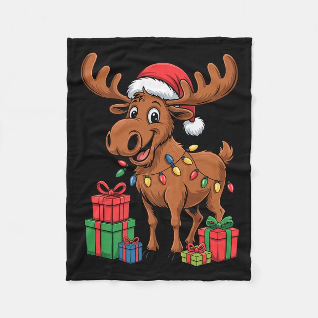 Funny Moose Santa Hat Animals Lovers Ugly Christma Fleecedecke (Vorderseite)