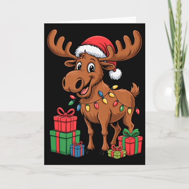 Funny Moose Santa Hat Animals Lovers Ugly Christma Karte (Vorderseite)