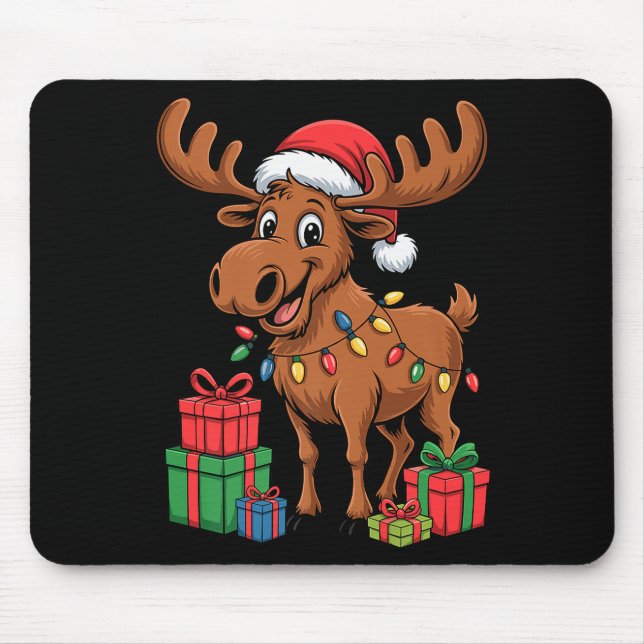 Funny Moose Santa Hat Animals Lovers Ugly Christma Mousepad (Vorne)