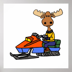 Funny Moose Snowmobiling Poster