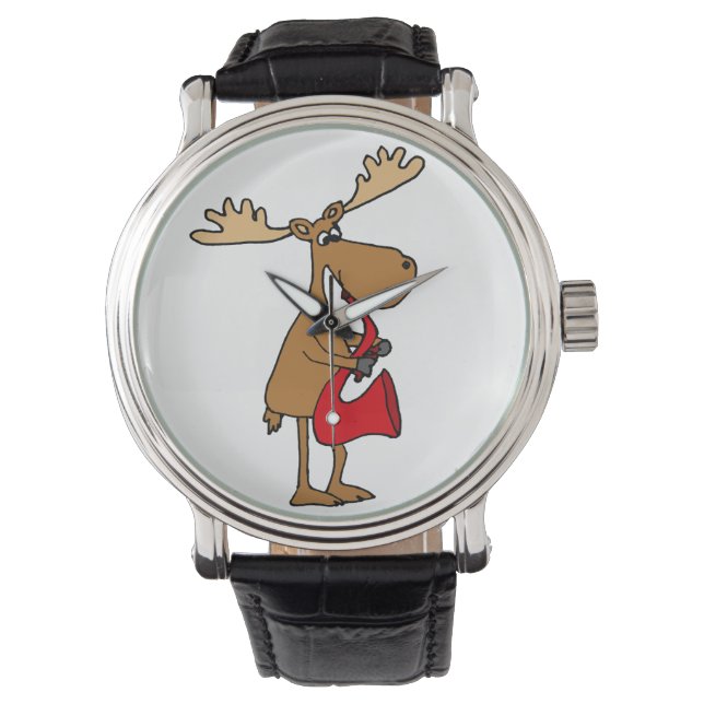 Funny Moose spielt Rote Saxophone Kunst Armbanduhr (Vorderseite)