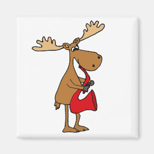 Funny Moose spielt Rote Saxophone Kunst Magnet