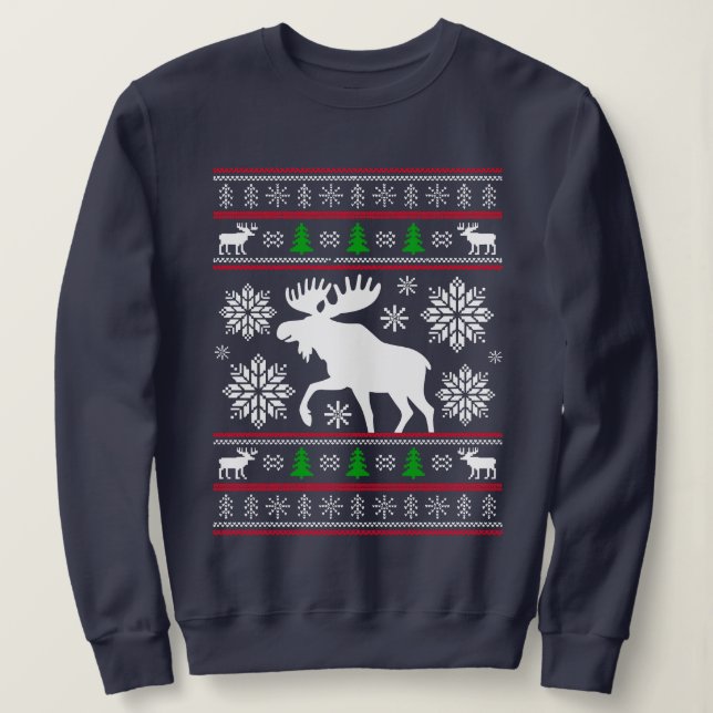 FUNNY MOOSE UGLY XMAS SWEATER CHRISTMAS SWEATSHIRT (Design vorne)
