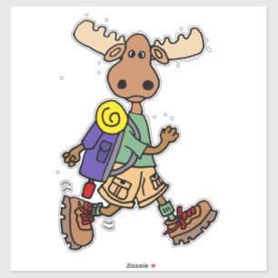 Funny Moose Wandern Cartoon Aufkleber