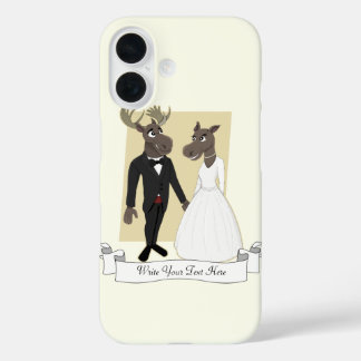 Funny Moose Wedding Cartoon iPhone 16 Hülle