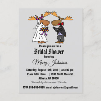 Funny Moose Wedding Cartoon Einladungspostkarte