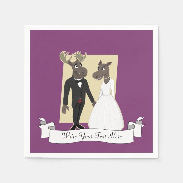 Funny Moose Wedding Cartoon Serviette (Vorderseite)