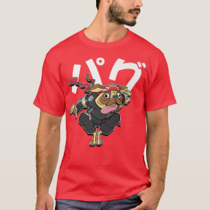 Funny Mops Dog als japanisches Samurai Comic Art G T-Shirt