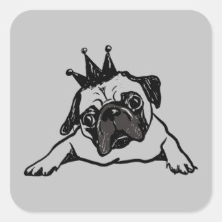 Funny Mops Dog King Queen Quadratischer Aufkleber