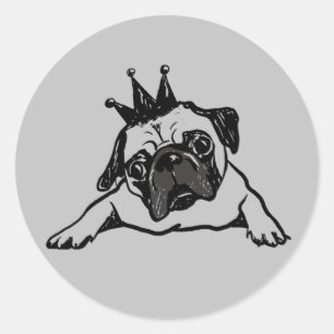 Funny Mops Dog King Queen Runder Aufkleber