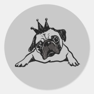 Funny Mops Dog King Queen Runder Aufkleber
