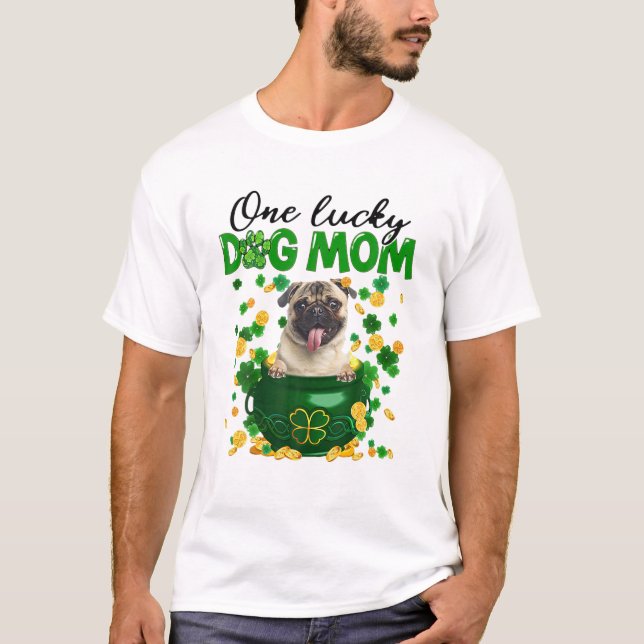 Funny Mops Dog Mama Irish Green Kleeblatt St Patri T-Shirt (Vorderseite)