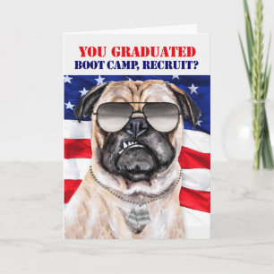 Funny Mops Dog mit USA Boot Camp Graduate Karte