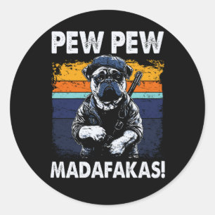Funny Mops Dog Pew Pew Vintag Retro Mops Pew Pew M Runder Aufkleber