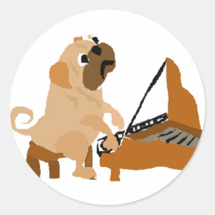 Funny Mops Dog Piano Runder Aufkleber