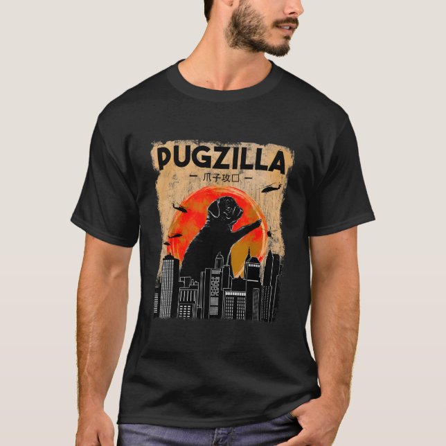 Funny Mops Dog Pugzilla Weihnachtsgeschenke für Mo T-Shirt (Vorderseite)