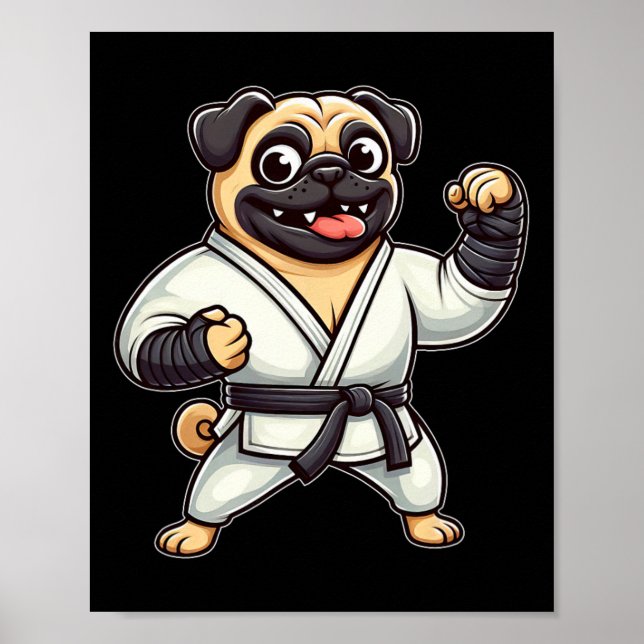 Funny Mops Doing Karate Martial Arts Poster (Vorne)