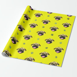 Funny Mops Face Gift Wrap Gelb Geschenkpapier