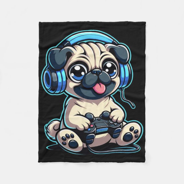 Funny Mops Gamer Dog Gaming Mops Möpsen Videospiel Fleecedecke (Vorderseite)