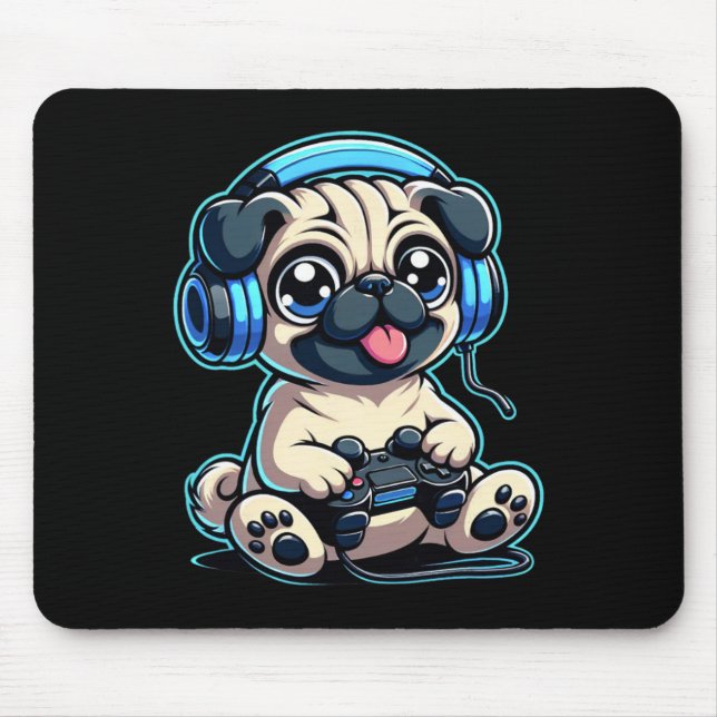 Funny Mops Gamer Dog Gaming Mops Möpsen Videospiel Mousepad (Vorne)