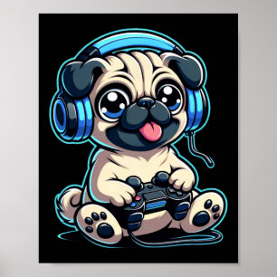 Funny Mops Gamer Dog Gaming Mops Möpsen Videospiel Poster