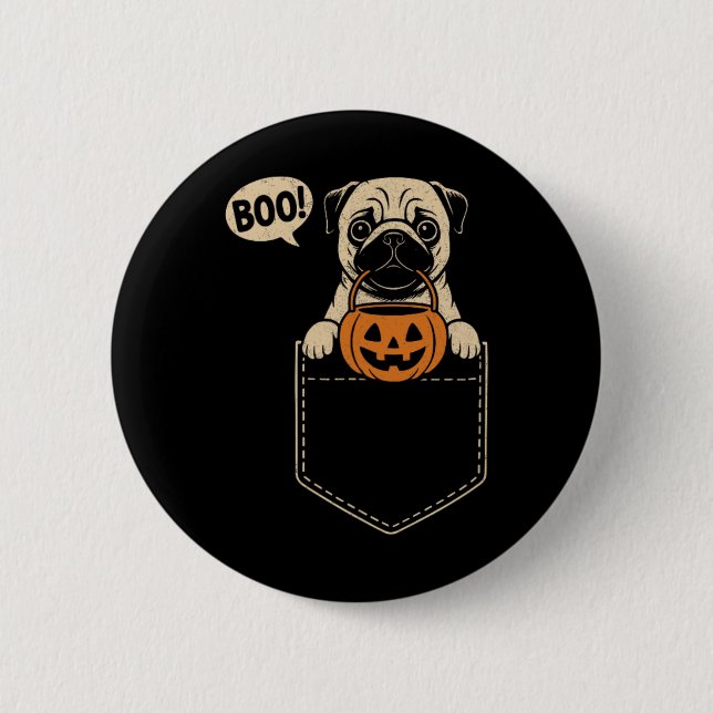 Funny Mops Halloween Niedlicher Mops Dog Pocket Bo Button (Vorderseite)
