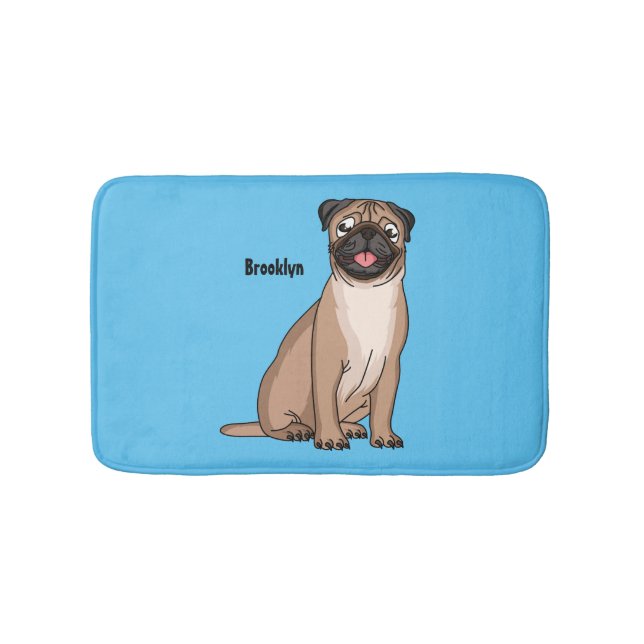 Funny Mops Hund Cartoon Illustration Badematte (Vorderseite)