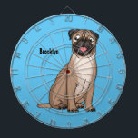 Funny Mops Hund Cartoon Illustration Dartscheibe<br><div class="desc">Ein lustiger glücklicher Mops Hund zeichnete im Stil der Cartoon-Illustration.</div>