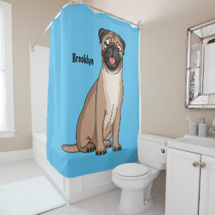 Funny Mops Hund Cartoon Illustration Duschvorhang