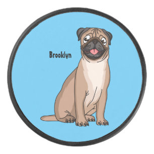 Funny Mops Hund Cartoon Illustration Eishockey Puck