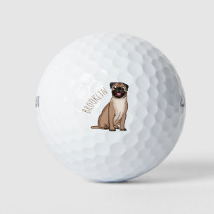 Funny Mops Hund Cartoon Illustration Golfball