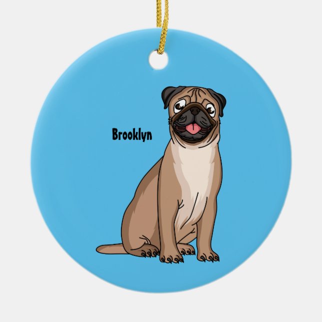 Funny Mops Hund Cartoon Illustration Keramik Ornament (Vorne)