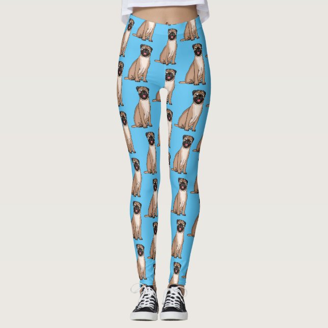 Funny Mops Hund Cartoon Illustration Leggings (Vorderseite)