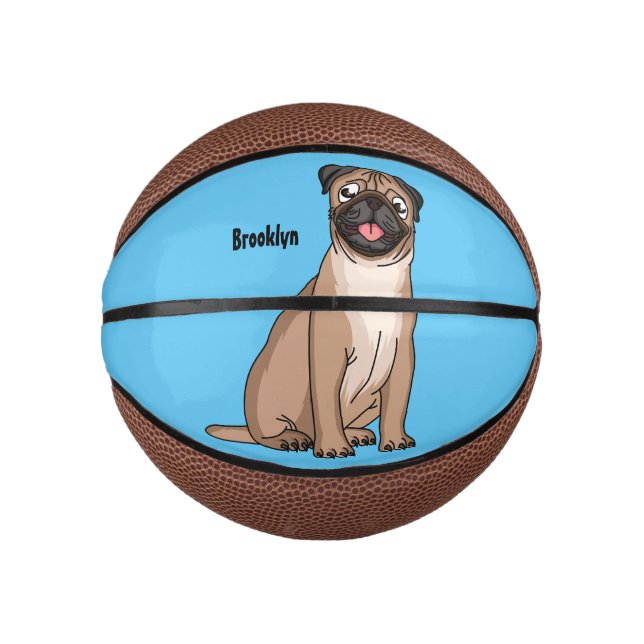 Funny Mops Hund Cartoon Illustration Mini Basketball (Vorderseite)