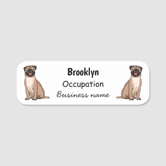 Funny Mops Hund Cartoon Illustration Namensschild (Vorderseite)