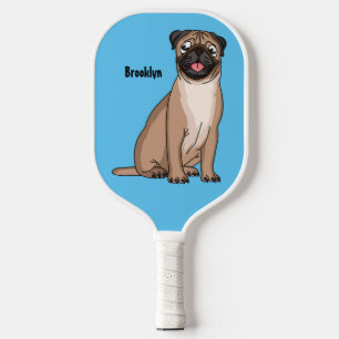 Funny Mops Hund Cartoon Illustration Pickleball Schläger
