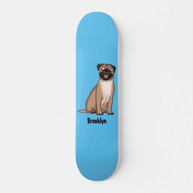 Funny Mops Hund Cartoon Illustration Skateboard (Vorne)