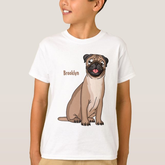 Funny Mops Hund Cartoon Illustration T-Shirt (Vorderseite)