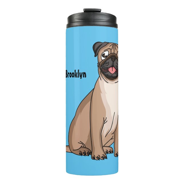 Funny Mops Hund Cartoon Illustration Thermosbecher (Vorderseite)