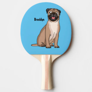 Funny Mops Hund Cartoon Illustration Tischtennis Schläger