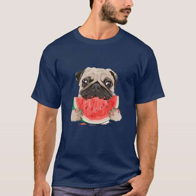 Funny Mops Hund Ess Wassermelone Freunde T-Shirt (Vorderseite)