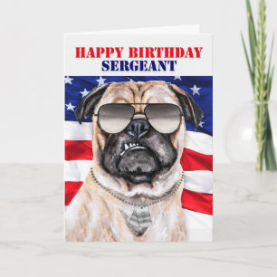 Funny Mops Hund Militärsergeant Geburtstag Karte