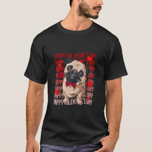 Funny Mops Hund mit Red Hearts Happy Valentines Da T-Shirt