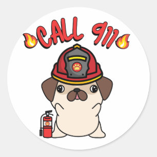 Funny Mops ist ein Feuerwehrhund Runder Aufkleber