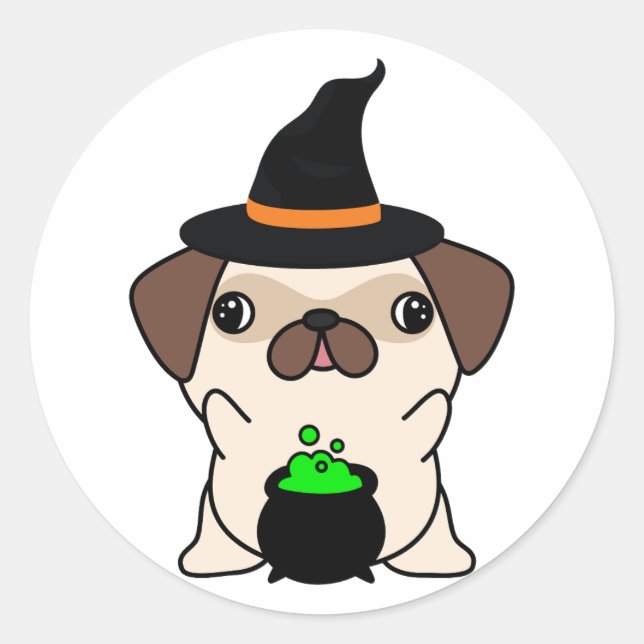 Funny Mops ist eine Hexe Runder Aufkleber (Vorderseite)