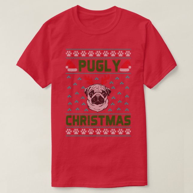 Funny Mops Pugly Christmas T-Shirt (Design vorne)