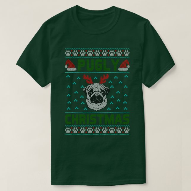 Funny Mops Pugly Christmas T-Shirt (Design vorne)
