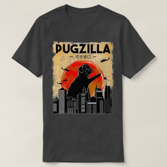 Funny Mops , Pugzilla , Funny Dog Mops T-Shirt (Design vorne)